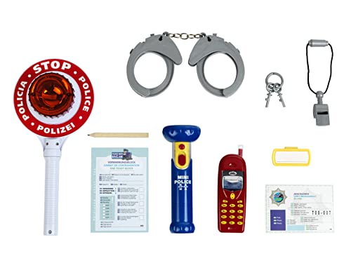 Klein Theo Polizei-Set | Besteht aus 10 Teilen | Inklusive batteriebetriebener Taschenlampe und Polizeikelle mit Licht | Verpackungsmaße: 40 cm x 32 cm x 4,5 | Spielzeug für Kinder ab 3 Jahren von Klein
