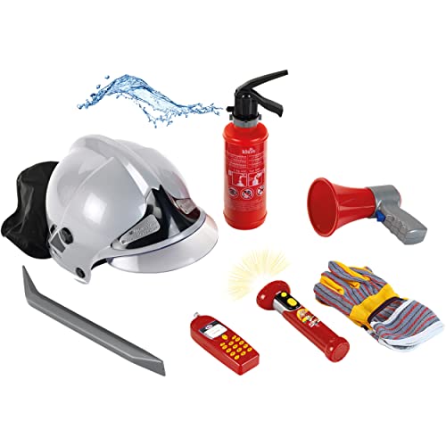 Klein Theo Feuerwehr-Set | 7-teiliges Set mit Helm, Taschenlampe und vielem mehr | Feuerlöscher mit Spritzfunktion | Verpackungsmaße: 52,4 cm x 35 cm x 20 cm | Spielzeug für Kinder ab 3 Jahren von Klein