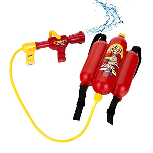 Klein Theo 8932 Fire Fighter Henry Feuerwehrspritze | Mit Wasserspritzfunktion und 2-Liter-Tank | Tragbar wie EIN Rucksack | Maße: 31 cm x 21 cm x 9 cm | Spielzeug für Kinder ab 3 Jahren von Theo Klein