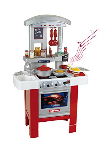 Klein Theo 9106 Miele Küche Starter I Beidseitig bespielbare Spielküche mit Zubehör und Geschirr I Kochplatte mit Sound I Maße: 27 cm x 57 cm x 90 cm I Spielzeug für Kinder ab 3 Jahren von Klein