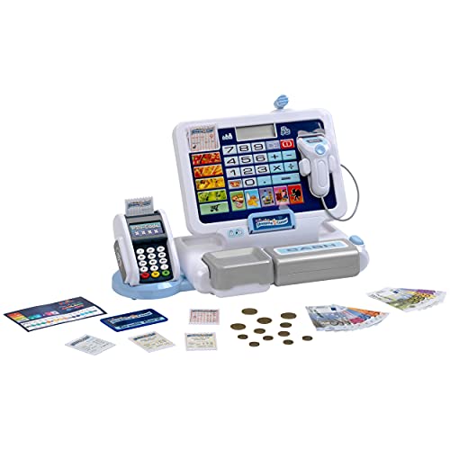 Theo Klein 9324 Tablet-Kassenstation I Spielkasse mit Sound und abnehmbarem Tablet, POS-Terminal mit mechanischer Funktion, Scanner und Spielgeld I Spielzeug für Kinder ab 3 Jahren von Klein