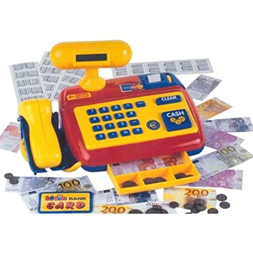 Klein Theo Elektronische Registrierkasse I Spielkasse mit Scanner, Taschenrechner, Sound I Inkl. Spielgeld I Maße: 26,5 cm x 17 cm x 14 cm I Spielzeug für Kinder ab 3 Jahren von Klein