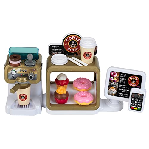 Klein Theo 9501 Coffee Shop I Espresso-Bar mit Wasserdurchlauffunktion und Touchdisplay I Inkl. Zubehör und Spielzeug-Lebensmittel I Maße: 45 cm x 23,5 cm x 13 cm I Spielzeug für Kinder ab 3 Jahren von Klein