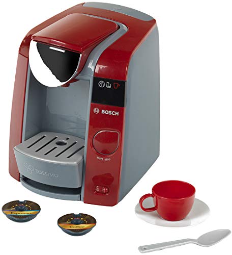 Klein Theo 9543 Bosch Tassimo Kaffeemaschine | Mit Wassereinfüllmöglichkeit und Wasserdurchlauf mit Sound | Inklusive Espresso-Set | Maße: 20 cm x 16 cm x 20 cm | Spielzeug für Kinder ab 3 Jahren von Klein