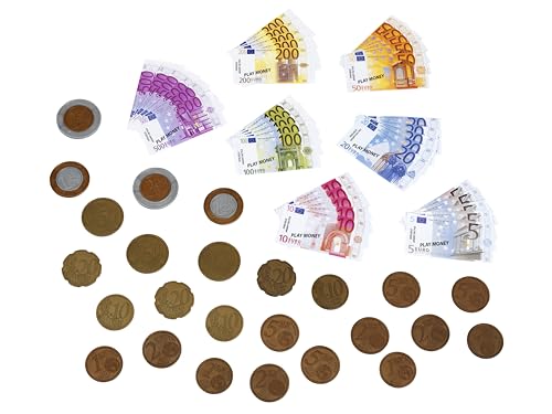 Klein Theo 9612 Euro-Spielgeld I 35 Scheine und 25 Münzen - von der 1-Cent-Münze bis zum 500-Euro-Schein I Maße: 20 cm x 1,5 cm x 11 cm I Spielzeug für Kinder ab 3 Jahren von Klein