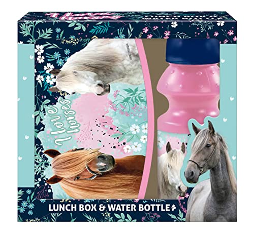 Theonoi I Love Horses - süßes Pferde Motiv - Kinder Brotdose/Lunchbox/Sandwichbox + Flasche - tolle Geschenkidee (Pferd) von Theonoi