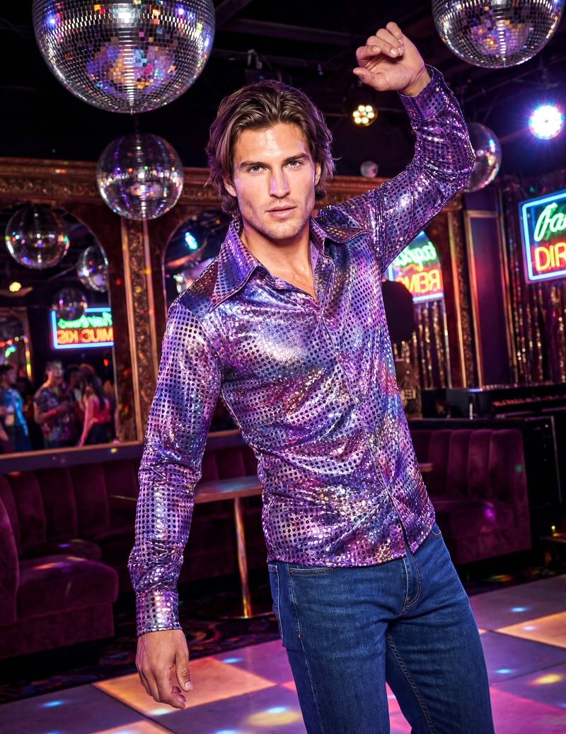 70er Jahre Hemd Herren Lila Disco violett von Thetru B.V.
