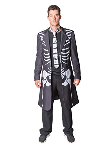 Thetru 2397 Herrenjacke Skelett 2-Teilig Jacke Gürtel Gefüttert Gesit Gespenst Leiche Zombie Untoter Halloweenkostüm Herren Halloween Herrenkostüm Karneval Fasching Verkleidung Schwarz XL von Thetru