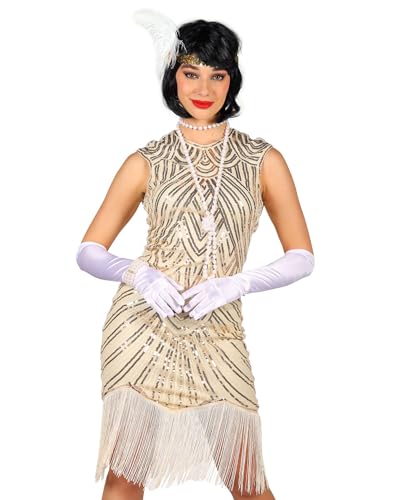 Thetru Charleston Kleid Foxtrott für Damen | Ecru Silber - 20er Jahre Party Kostüm XL von Thetru
