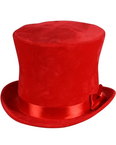 Velour Zylinder "Flair" mit Satinband – eleganter Hut für Kostüme, Karneval & Events – für Damen und Herren (Rot) von Thetru