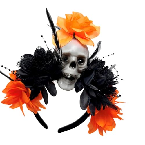 Halloween-Haarspange mit Totenkopf-Motiv, dunkle Serie, Blume, Punk-Kopf, Accessoire für Rollenspiele, Events und Mottopartys, Versammlungen, rutschfest, Gothic-Festival-Zubehör von Thewasc