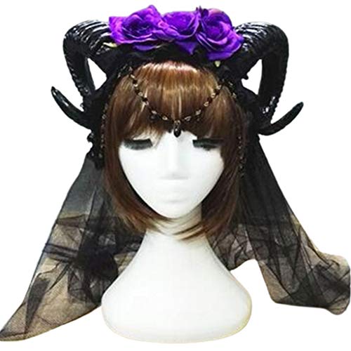 Thewasc Halloween Gothic Netzschleier Stirnband Schafhorn Rose Blumenkette Krone Haarreifen Thewasc Halloween Gothic Netzschleier Stirnband Schafhorn Rose Blumenkette Krone Haarreifen von Thewasc