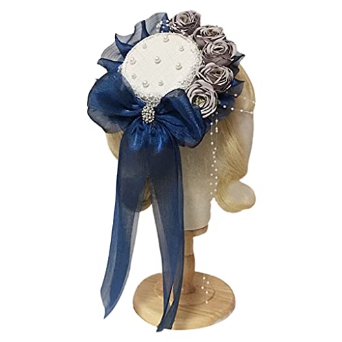 Thewasc Süßer Perlen-Spitzenhut mit Rosenblume, Schleife, Kopfschmuck, Cosplay, Haarschmuck von Thewasc