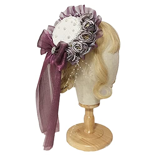 Thewasc Süßer Perlen-Spitzenhut mit Rosenblume, Schleife, Kopfschmuck, Cosplay, Haarschmuck von Thewasc