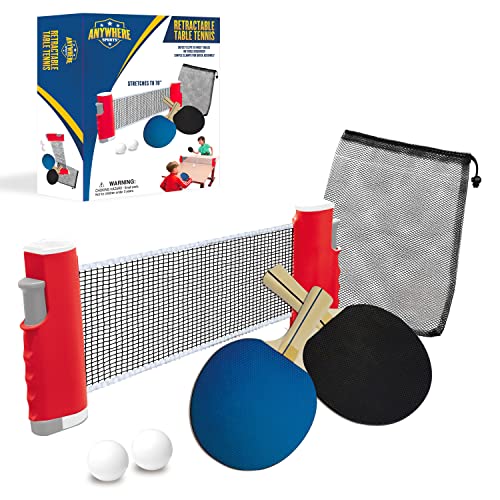 Ausziehbares Tischtennis-Set, tragbar, um an jedem Tisch zu befestigen, inklusive zwei Paddeln, zwei Bällen und Netz-Aufbewahrungstasche Ausziehbares Tischtennis-Set, tragbar, um an jedem Tisch zu befestigen, inklusive zwei Paddeln, zwei Bällen und Netz-Aufbewahrungstasche von Thin Air Brands