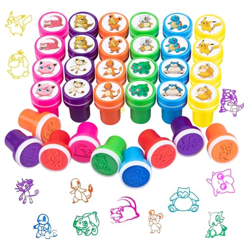 Thingehoy 24 Stück Stempel Kinder Set, Cartoon Kinderstempel, Stempelset Kinder von Thingehoy