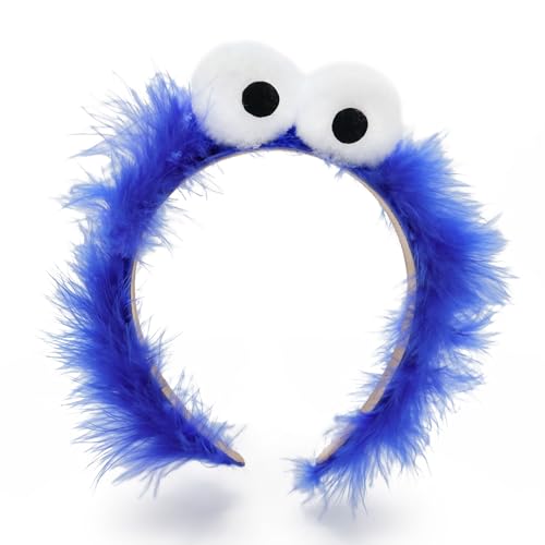 Think Jeck! Haarreif Cookie Monster blau Plüsch und große Augen passend zu deinem Party Krümmel Kostüm von Think Jeck!