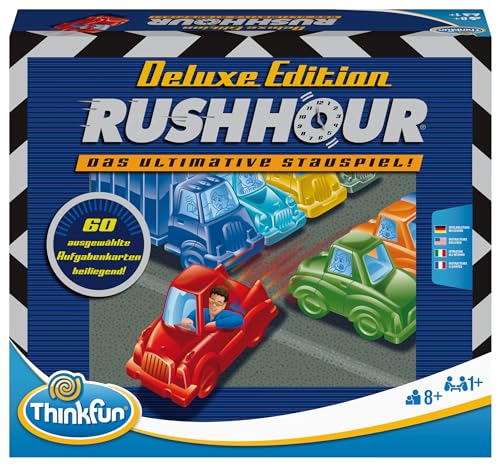 ThinkFun 76440 - Rush Hour - Das bekannte Stau-Spiel in der Deluxe Edition mit Fahrzeugen in Metalloptik, Logikspiel für Erwachsene und Kinder ab 8 Jahren von ThinkFun