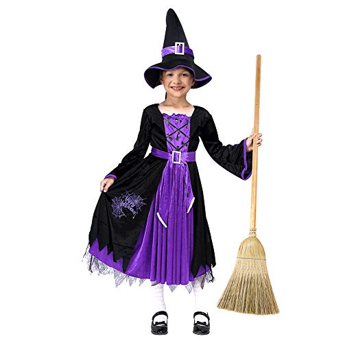 ThinkMax Hexenkostüm Kinder Mädchen, Halloween Hexe Kostüm mit Hexenhut von ThinkMax