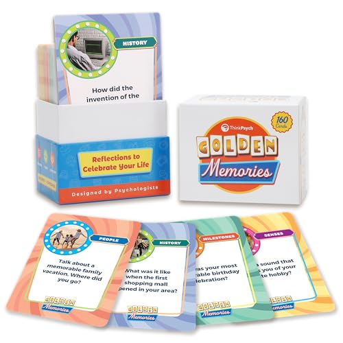 ThinkPsych Golden Memories - 160 Gesprächsstarter für Erwachsene - Speicherkartenspiel für Senioren - Reminiszenztherapie - Demenz & Alzheimer Unterstützungswerkzeug von ThinkPsych