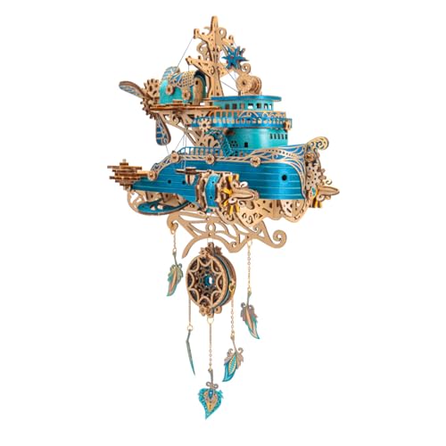 Thinkizen 3D Holzpuzzle für Erwachsene, Steampunk Holz Flyship DIY Assembly Kit, Exquisites Blau Fantasy Luftschiff Modell, Einzigartige Wohnkultur Sammlerstück, Handwerk Geschenk für Teenager von Thinkizen