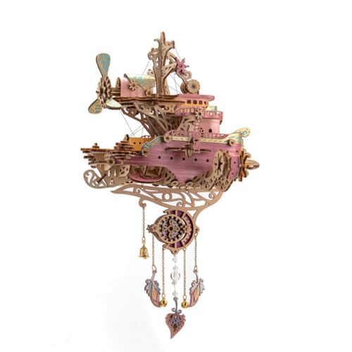 Thinkizen 3D Holzpuzzle für Erwachsene, Steampunk Holz Flyship DIY Assembly Kit, Exquisites Pink Fantasy Luftschiff Modell, Einzigartige Wohnkultur Sammlerstück, Handwerk Geschenk für Teenager von Thinkizen