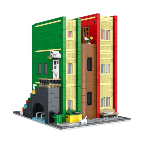 Thinkizen City Library Modular Bauset mit Lichtern, Dreistöckiges Bunte Straßen-Szene Stadtbibliothek Modernes Haus-Set mit Buchladen, Lesesaal & Studierzimmer für Erwachsene & Jugendliche, 2143 Teile von Thinkizen