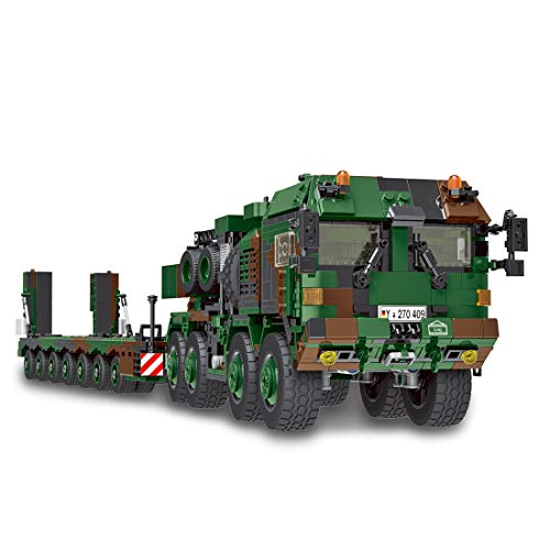 Thinkizen Militär Panzer Transporter Bausteine Bausatz, WW2 Militär Panzerträger LKW mit beweglichen Funktionen, MOC Konstruktionsspielzeug Set, Geschenk für Erwachsene, 1912 Teile von Thinkizen