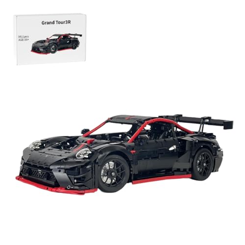 Thinkizen Supersportwagen Bausteine Sets, 1:8 Schwarz-Rot Sportwagen-Bausteine mit 6-Gang-Getriebe, Auto-Modellbausatz, Rennwagen Sammelmodell für Autoliebhaber, 3511 Teile von Thinkizen