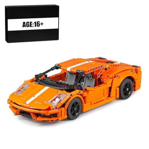 Thinkizen Supersportwagen Bausteine Sets, Orange Cooles Sportwagen-Bausteine mit Türen & Kofferraum zum Öffnen, Auto-Modellbausatz, Rennwagen Sammelmodell für Autoliebhaber, 829 Teile von Thinkizen