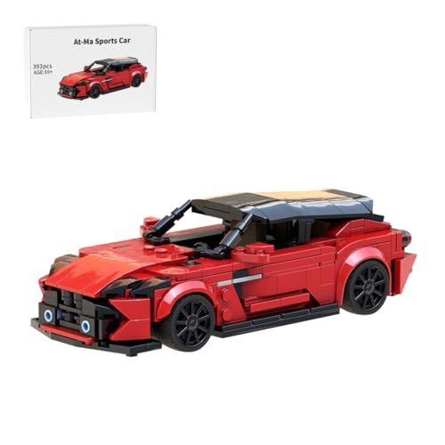 Thinkizen Supersportwagen Bausteine Sets, Sportwagen-Bausteine in Rot & Schwarz mit abnehmbares Dach, Auto-Modellbausatz, Rennwagen Sammelmodell für Autoliebhaber, 393 Teile von Thinkizen