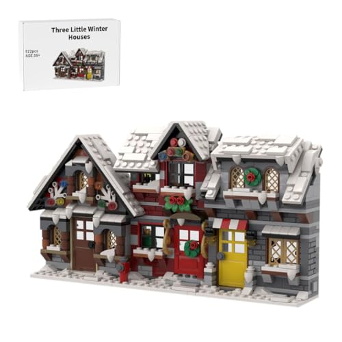 Weihnachtshaus Bausteine Modell, MOC-58700 DREI Kleine Winterhäuser Bausatz, Weihnachtsdorf Modell, Architektur Haus Bausatz, Weihnachten Serie Bauklötze für Erwachsene, 822Teile von Thinkizen