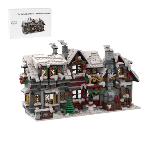 Weihnachtshaus Bausteine Modell, MOC-79497 Rückseite Der Drei Winterhäuser Bausatz, Winter Weihnachtsdorf Modell, Architektur Haus Bausatz, Weihnachten Serie Bauklötze für Erwachsene, 1518Teile von Thinkizen