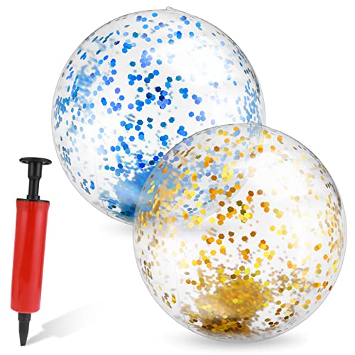 Thinp 2 Stück Pailletten Strandball Wasserball 40cm Glitzer Sommer Wasserball Aufblasbar Ball Schwimmball Strandball Spielbälle Aufblasbare Wasserbälle, für Kinder Erwachsene Sommer Strand Aktivitäten von Thinp