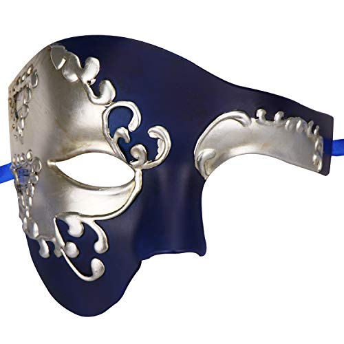 Das Phantom der Venezianischen Karnevals-Maskerade-Maske des Vintagen Entwurfs-halber Gesichts-Männer (Blau und Silber) von Thmyo