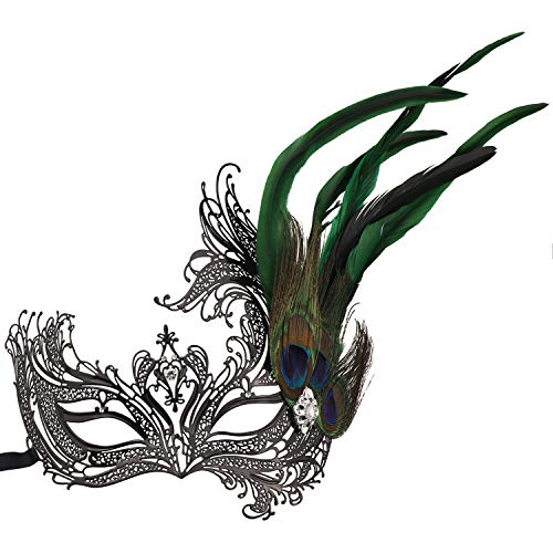 Thmyo Strass Pfau Federn Masquerade Maske, Laser Cut Metall venezianischen Prom Maske (Stil 1) von Thmyo