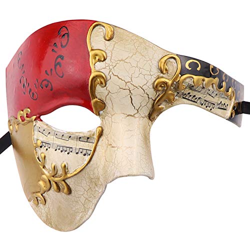 Thmyo Das Phantom der Venezianischen Karnevals-Maskerade-Maske des Vintagen Entwurfs-halber Gesichts-Männer (Beige und rot) von Thmyo