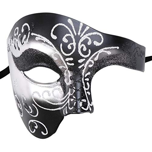 Thmyo Das Phantom der Venezianischen Karnevals-Maskerade-Maske des Vintagen Entwurfs-halber Gesichts-Männer (Schwarzes Silber 2) von Thmyo