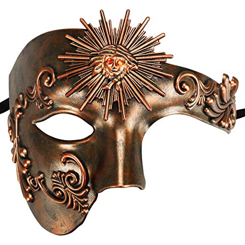 Thmyo Das Phantom der Venezianischen Karnevals-Maskerade-Maske des Vintagen Entwurfs-halber Gesichts-Männer (Sonnengott Antik Kupfer) von Thmyo