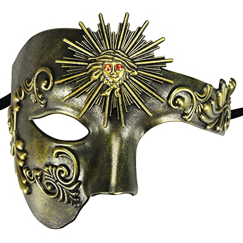 Thmyo Das Phantom der Venezianischen Karnevals-Maskerade-Maske des Vintagen Entwurfs-halber Gesichts-Männer (Sonnengott Antikes Gold) von Thmyo