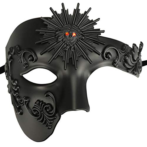 Thmyo Das Phantom der Venezianischen Karnevals-Maskerade-Maske des Vintagen Entwurfs-halber Gesichts-Männer (Sonnengott Schwarz) von Thmyo