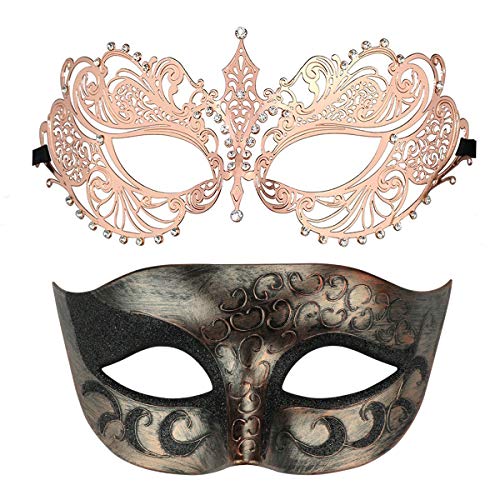 Thmyo Ein Paar Maskenmaske für Paare, Kronenmaske, venezianische Kostüme, Karneval, Abschlussball, Maske (antikes Kupfer + Roségold) von Thmyo