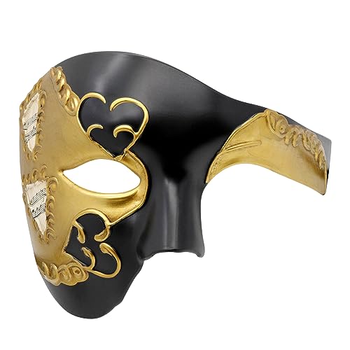 Thmyo Halbgesichtsmaske für Herren, Phantom der Oper, Vintage-Design, venezianische Karnevalsmaske, Schwarz und Gold Thmyo Halbgesichtsmaske für Herren, Phantom der Oper, Vintage-Design, venezianische Karnevalsmaske, Schwarz und Gold von Thmyo