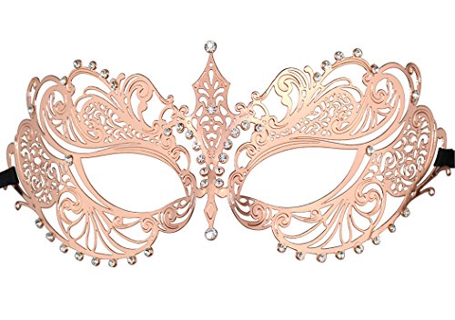 Thmyo Halloween Maske Laser geschnittene Metall Damen venezianische Maskerade Maske(Roségold-Krone) von Thmyo