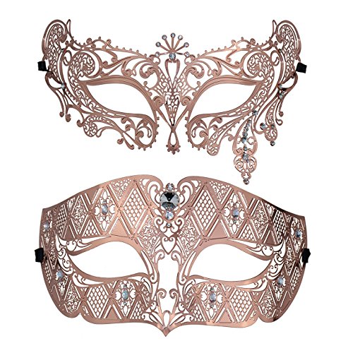 Thmyo Satz von 2 Maskerade Maske des Paares, venezianische Halloween-Ball-Abschlussball-Kostüm-Maske (Roségold + Roségold) von Thmyo