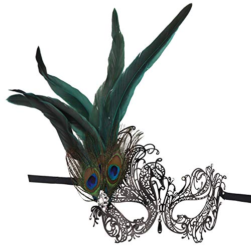 Thmyo Strass Pfau Federn Masquerade Maske, Laser Cut Metall venezianischen Prom Maske (Stil 2) von Thmyo