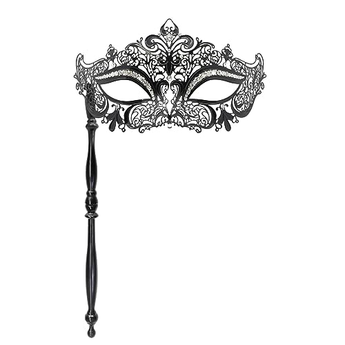 Thmyo Venezianische Maske aus lasergeschnittenem Metall mit Haltestab, venezianischer Karnevalsmaske aus Metall, Strass-Maske für Frauen, 9MI0715WI12F, Maks-4 Thmyo Venezianische Maske aus lasergeschnittenem Metall mit Haltestab, venezianischer Karnevalsmaske aus Metall, Strass-Maske für Frauen, 9MI0715WI12F, Maks-4 von Thmyo