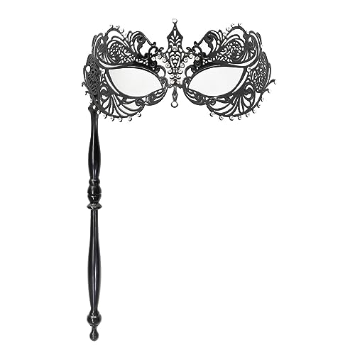 Thmyo Venezianische Maske aus lasergeschnittenem Metall mit Haltestab, venezianischer Karnevalsmaske aus Metall, Strass-Maske für Frauen, 29CO9S07V0NX51215PVCN, Maks-2 von Thmyo