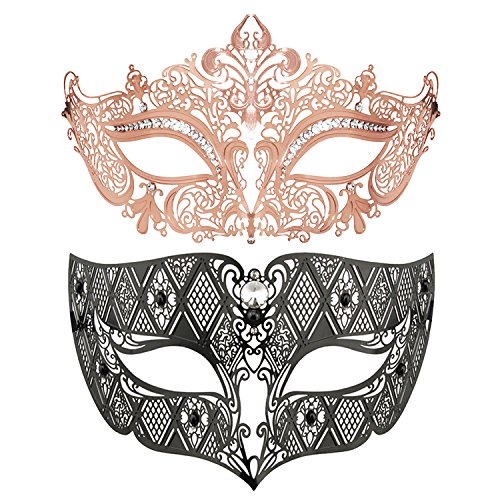 Thmyo Venezianische Maske für Paare, lasergeschnitten, für Halloween, Karneval, Abschlussball (Roes Gold + Schwarz) von Thmyo