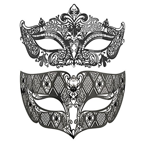 Thmyo Venezianische Maske für Paare, lasergeschnitten, für Halloween, Karneval, Abschlussball (schwarz + schwarz) von Thmyo
